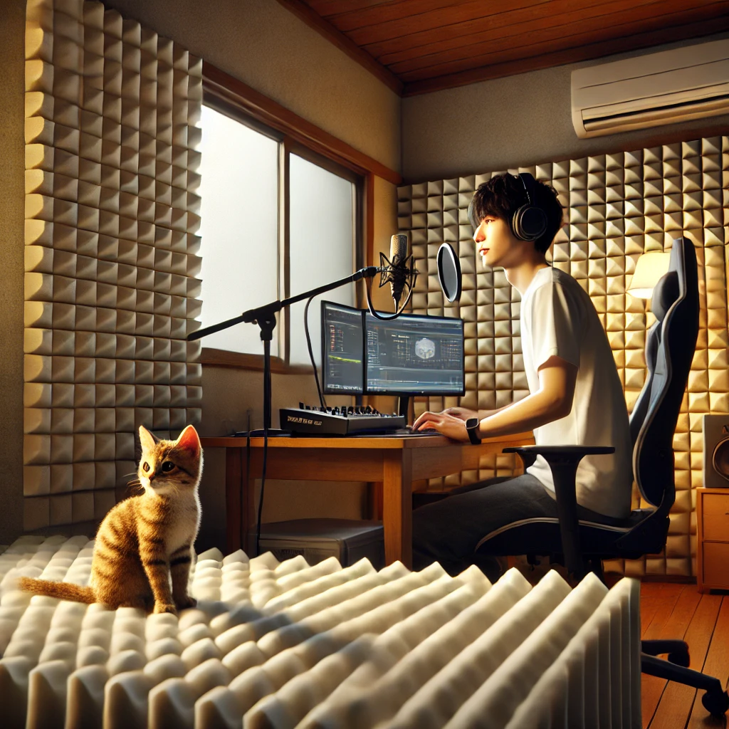 ゲーム実況の騒音を防ぐ吸音材の配置