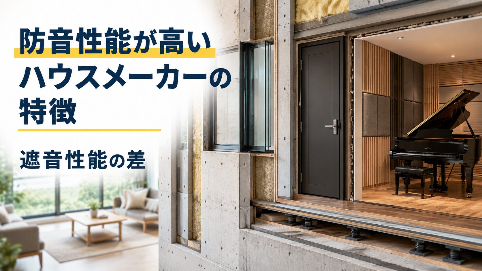 遮音構造や防音設計の違いを比較する住宅イメージ