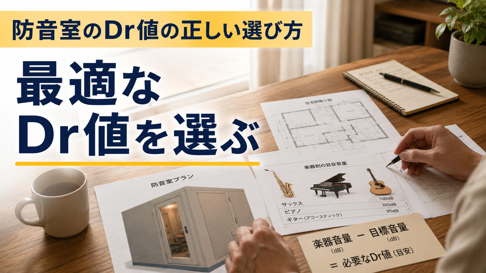 楽器音量と住環境から最適なDr値を選ぶ様子を示した画像