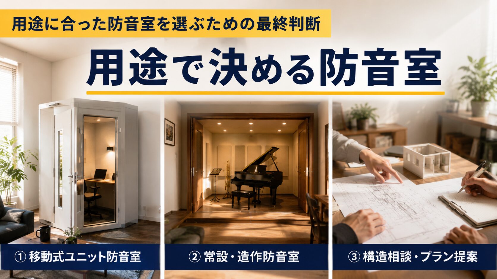 用途に合わせて防音室の選択肢を比較する最終判断の画像