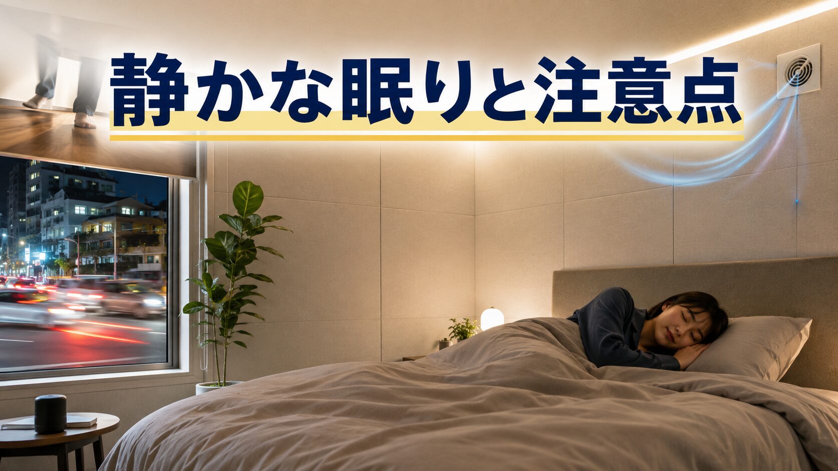 外部の騒音を遮りながら換気にも配慮した防音寝室の画像